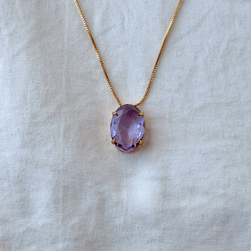 Classic Oval Stone Necklace - 18k Gold Plated - Reconstituted Alexandrite